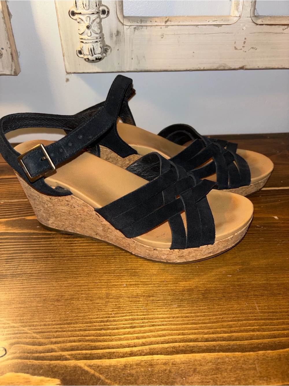 UGG Black Suede Crisscross Strap Sandals